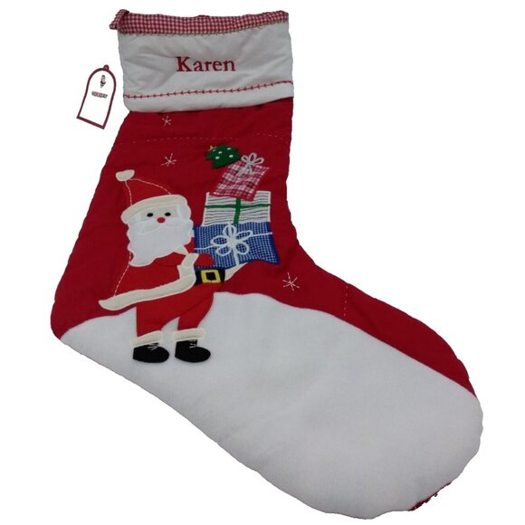 Pottery Barn Kids Karen Jumbo Stocking Santa Gifts Holiday Xmas Quilted 31.5 in - Picture 1 of 13